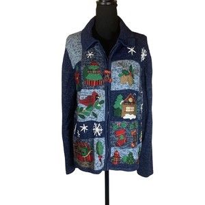 Heirloom Collectibles Christmas Sweater Women’s XL Holiday Full Zip